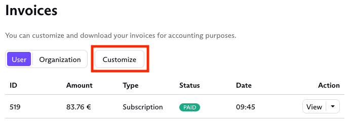 Option to customize invoices