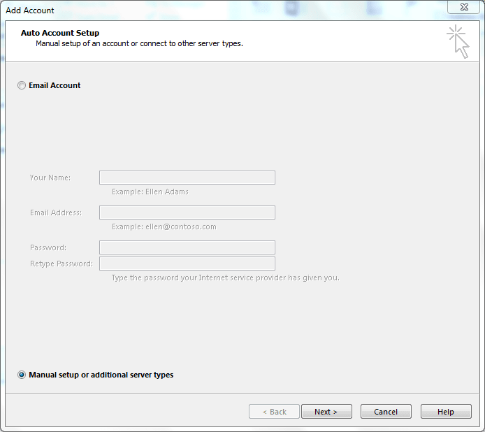 Select Manually configure server settings