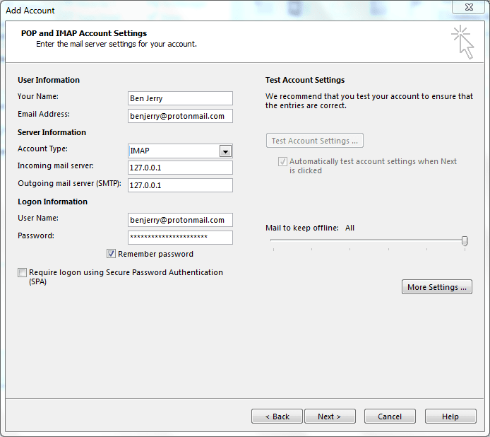 Pop and IMAP Account Settings