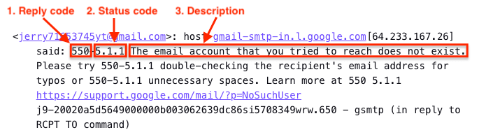 SMTP error message example