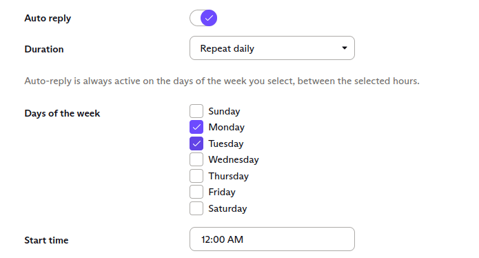 Select days in for Repeat daily