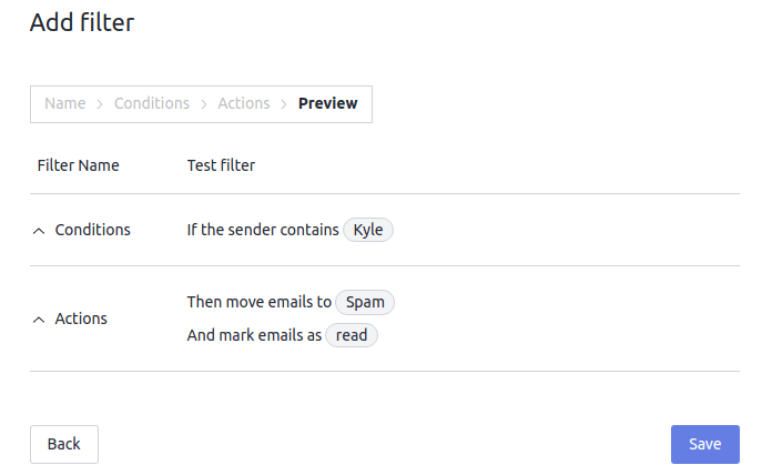 Filter created using interactive interface