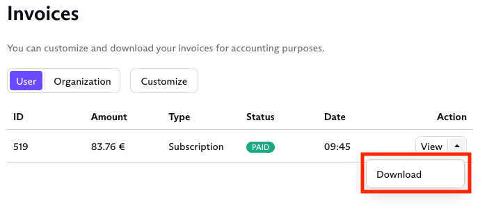 Option to download invoices