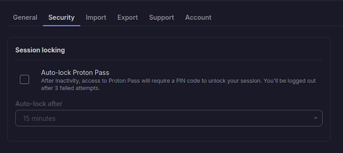 Setting a PIN in Proton Pass