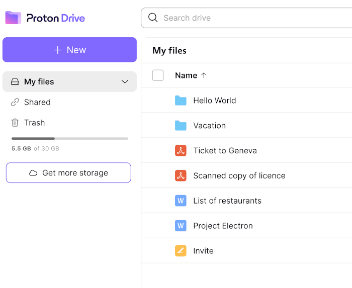 Proton Drive my files