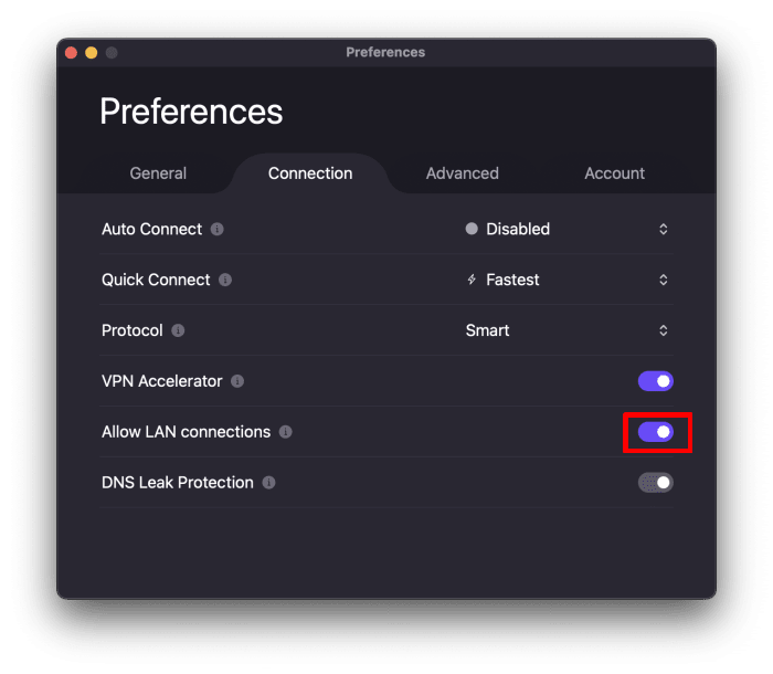 Allow LAN connections on Mac