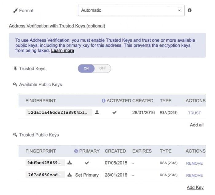 protonmail address verification interface