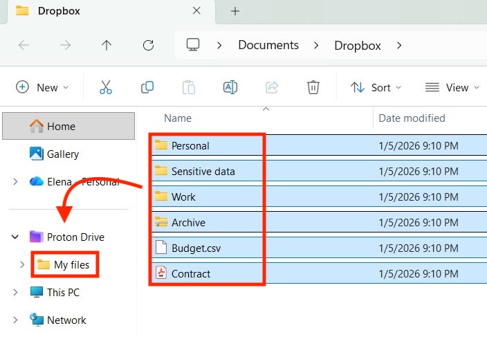 How to move Dropbox files to Proton Drive on Windows