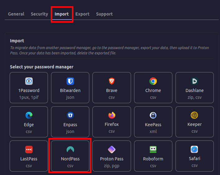 Import passwords from NordPass to Proton Pass