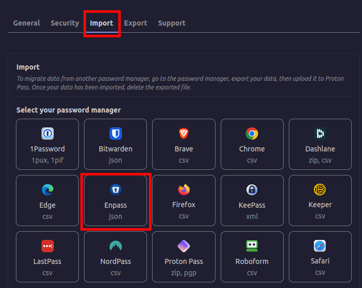 Import Enpass password Proton Pass