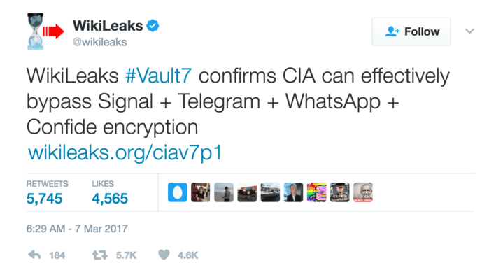 Wikileaks - CIA bypasses Signal, Telegram, Whatsapp