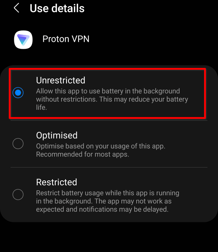 Select unrestricted battery use