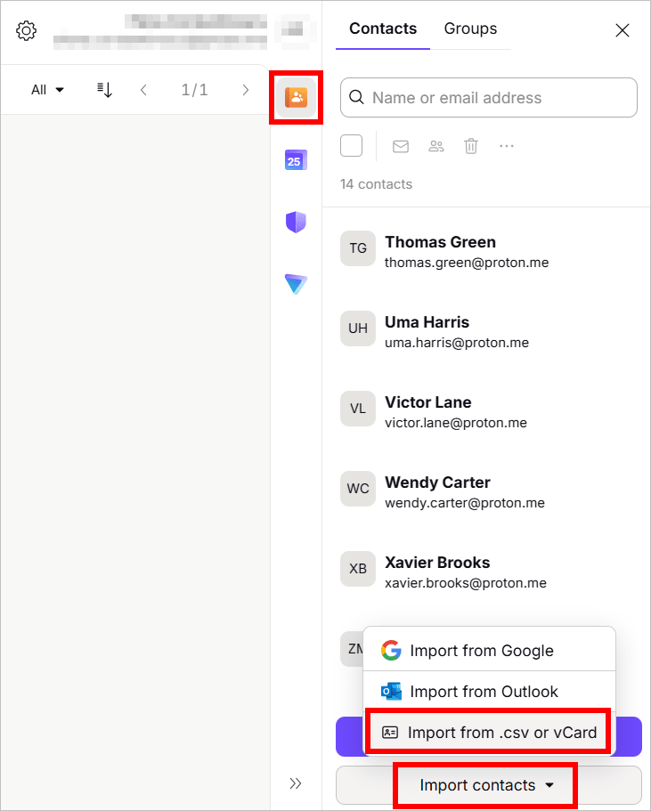 How to import a vCard in Proton Mail