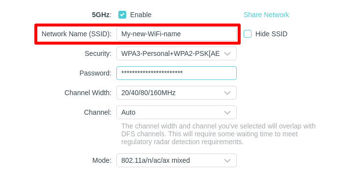Change SSID in your router's settings