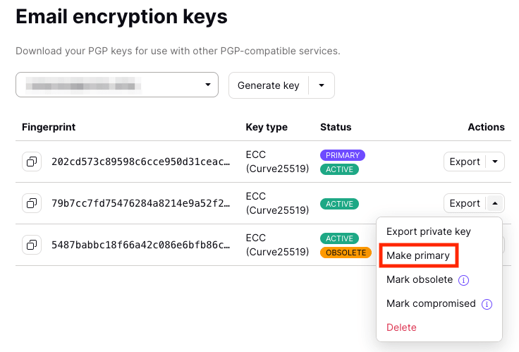 Make primary encryption key option