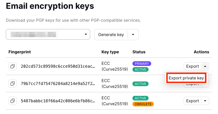 Export private key option