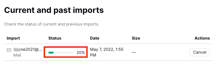 Status indicator showing percentage progress of Easy Switch import