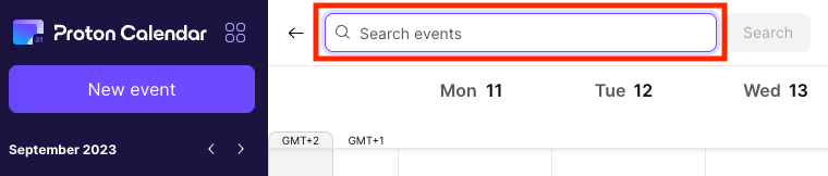 Proton Calendar search events box