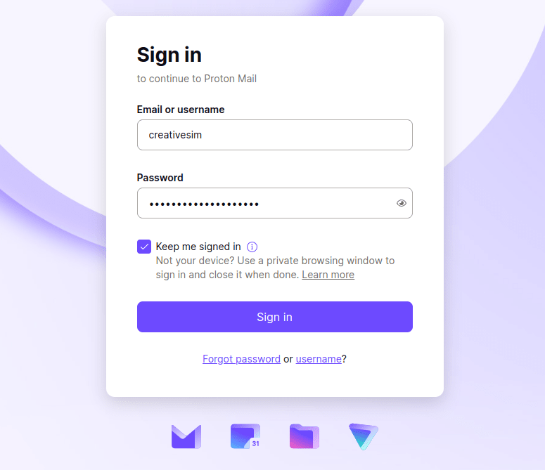 Copy and paste your Proton login details to the proton.me login page
