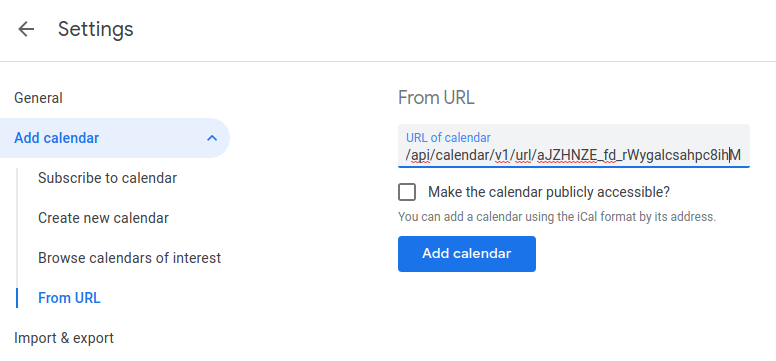 Google Calendar Add calendar button