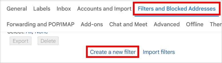How to access filter settings in Gmail / Image title: Gmail filters and blocked addresses