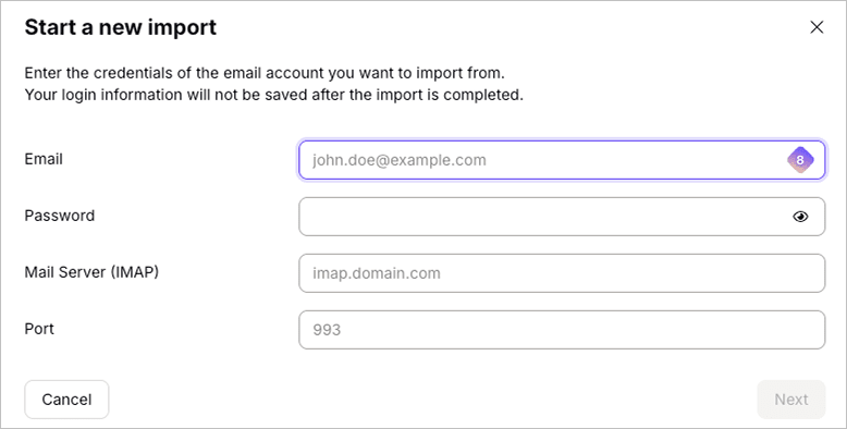 How to start a new import in Proton Mail