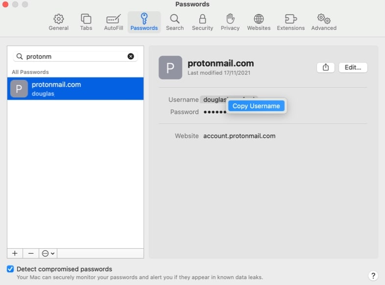 Find your Poton account and copy the username and password