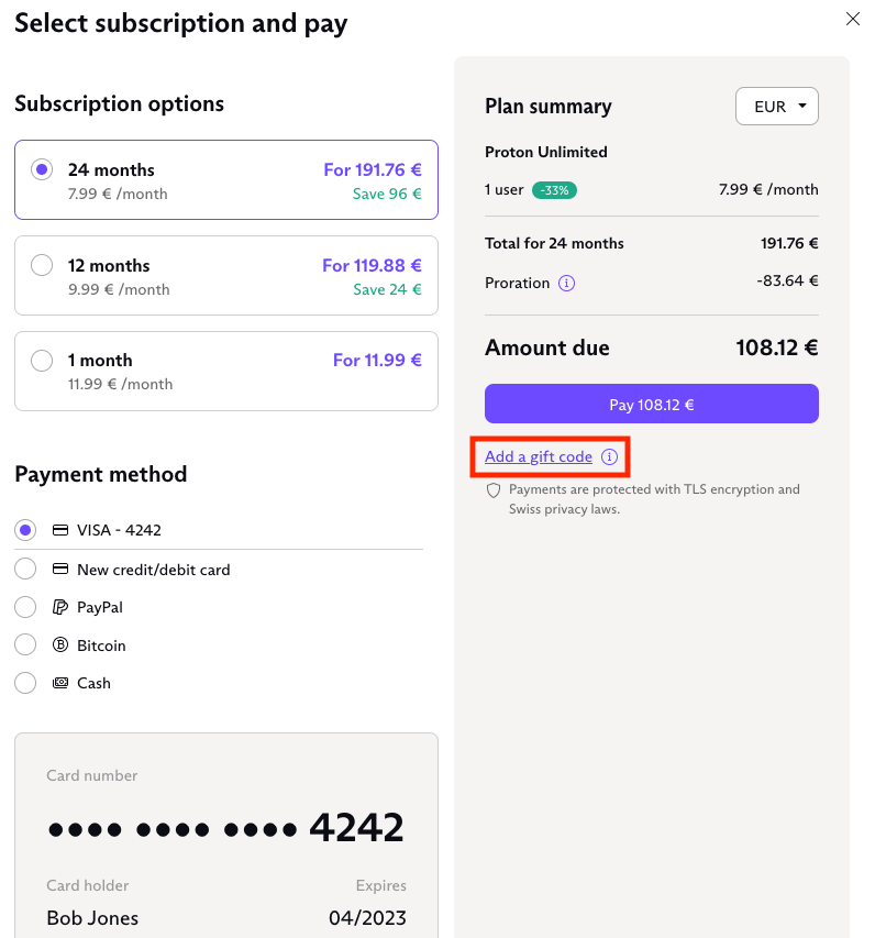 Link to add a gift code