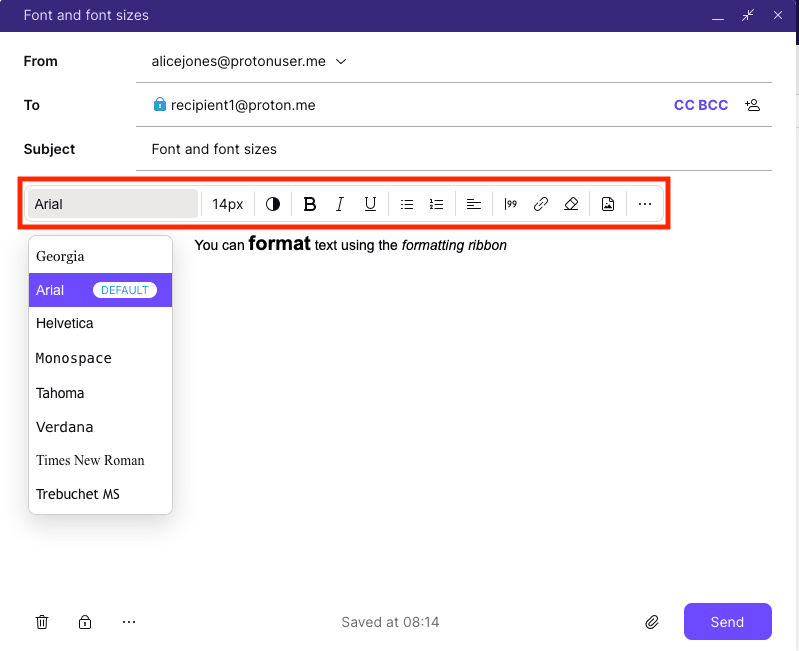 Formatting ribbon in the web app