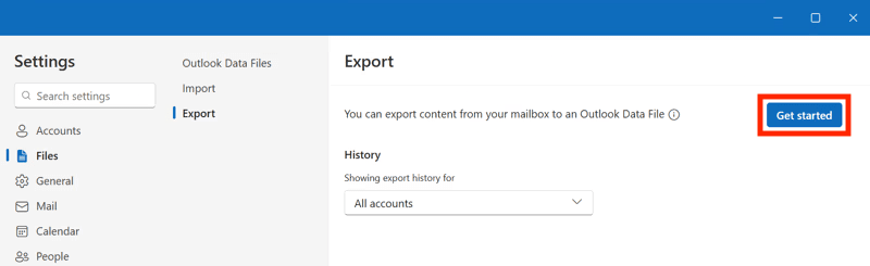 The Outlook desktop app shows how to export your data