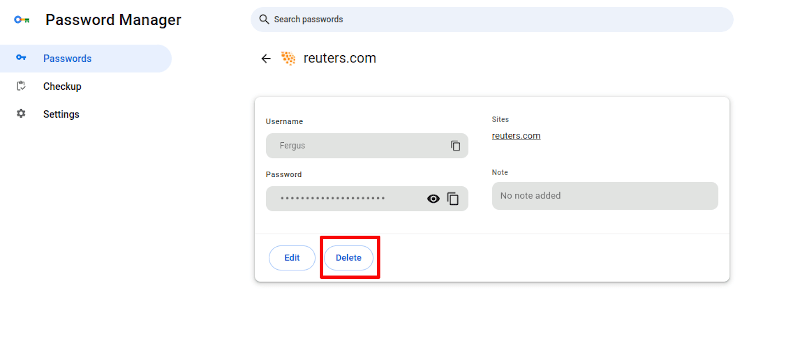 Delete passwords in chrome