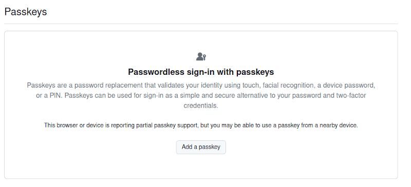 GitHub passkey