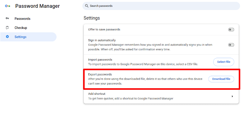 Exporting passwords from Chrome
