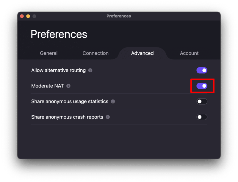 Moderate NAT on macOS