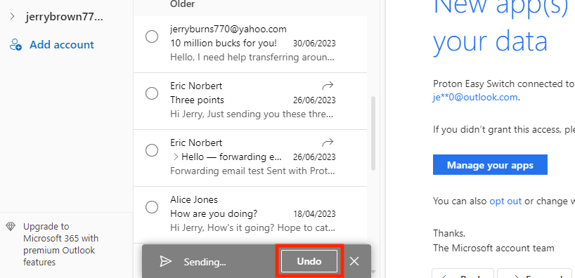 Undo button to unsend an email in Outlook for Windows
