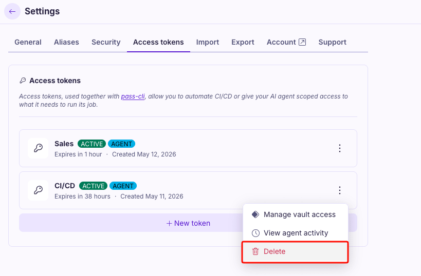 Delete an access token 1