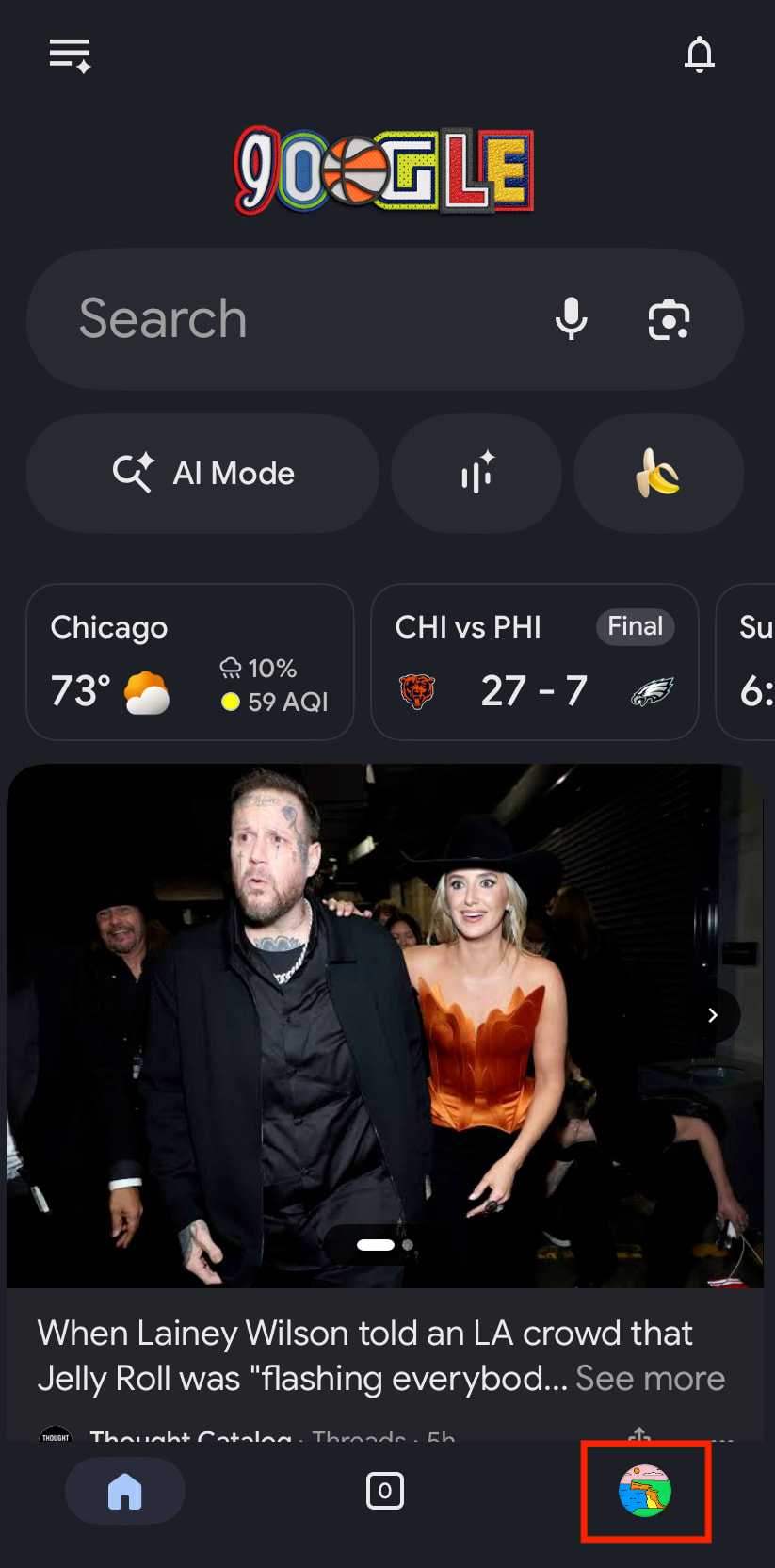 Google mobile account button