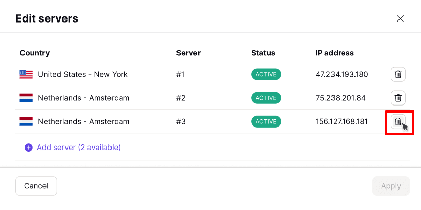 Trash the servers you'd like to move