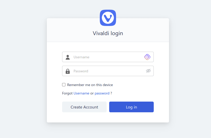 Enter your Vivaldi username and password