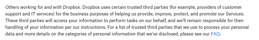 Dropbox privacy policy sharing guidelines