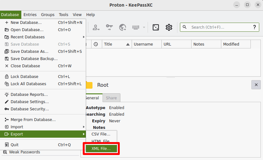 Export as an XML file