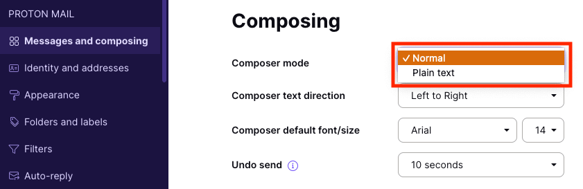 Composer mode dropdown menu