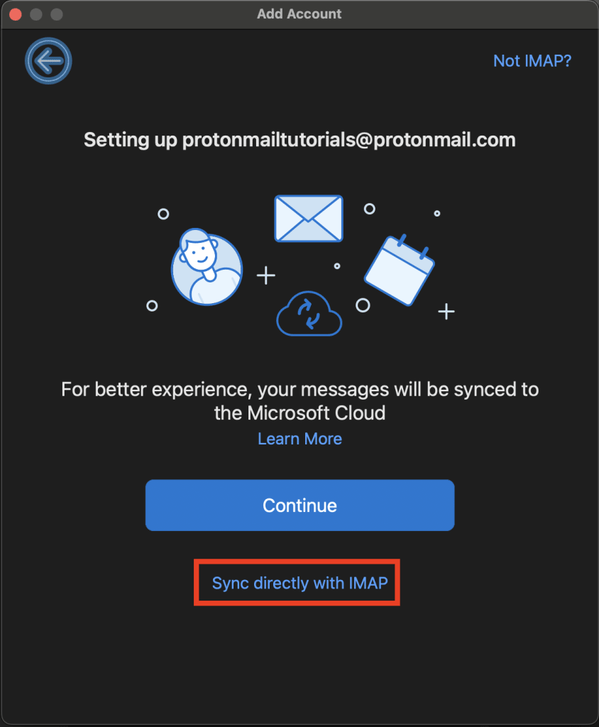 Click Sync directly with IMAP