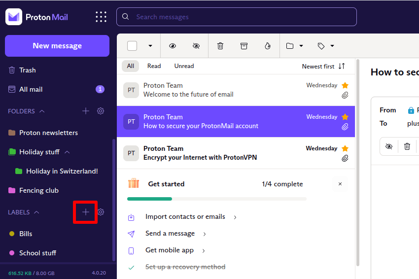 add a new label in protonmail