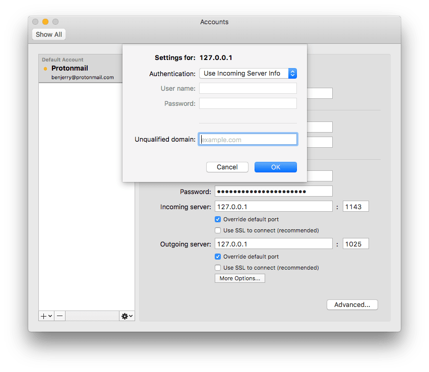 Set Authentication as Use Incoming Server Info