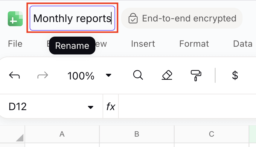 How to rename a spreadsheet in Proton Sheets