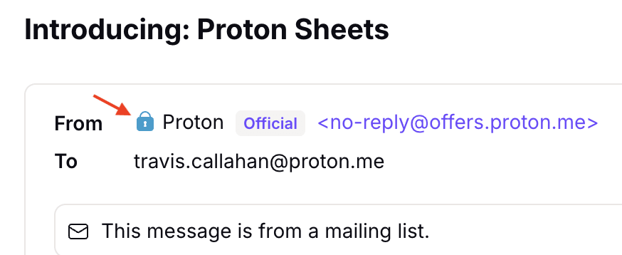 Proton Mail shows the encryption lock icon in the from field