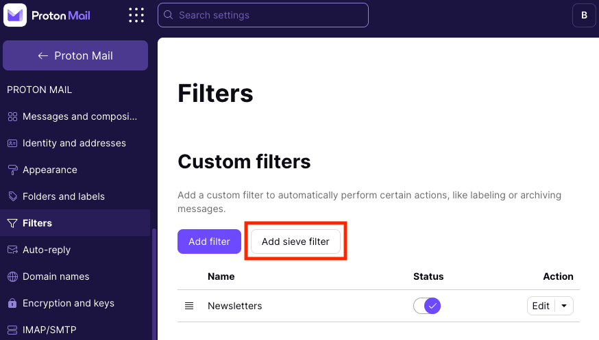 Add sieve filter button