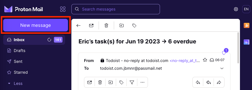 New message button to compose a new email