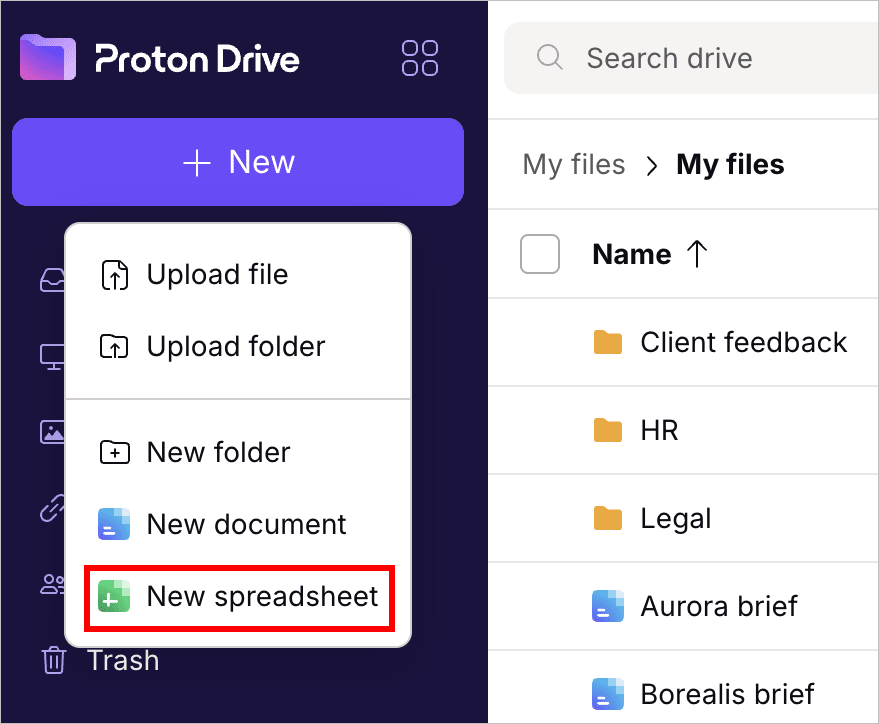 How to create a new spreadsheet in Proton Sheets